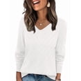 thumbnail image 1 of Ronuti Sweaters for Women V Neck Long Sleeve Casual Fall Tops Crochet Knit Lightweight Pullover Fashion Clothes 2026, 1 of 11