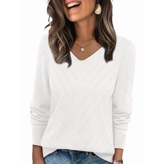 Ronuti Sweaters for Women V Neck Long Sleeve Casual Fall Tops Crochet Knit Lightweight Pullover Fashion Clothes 2026