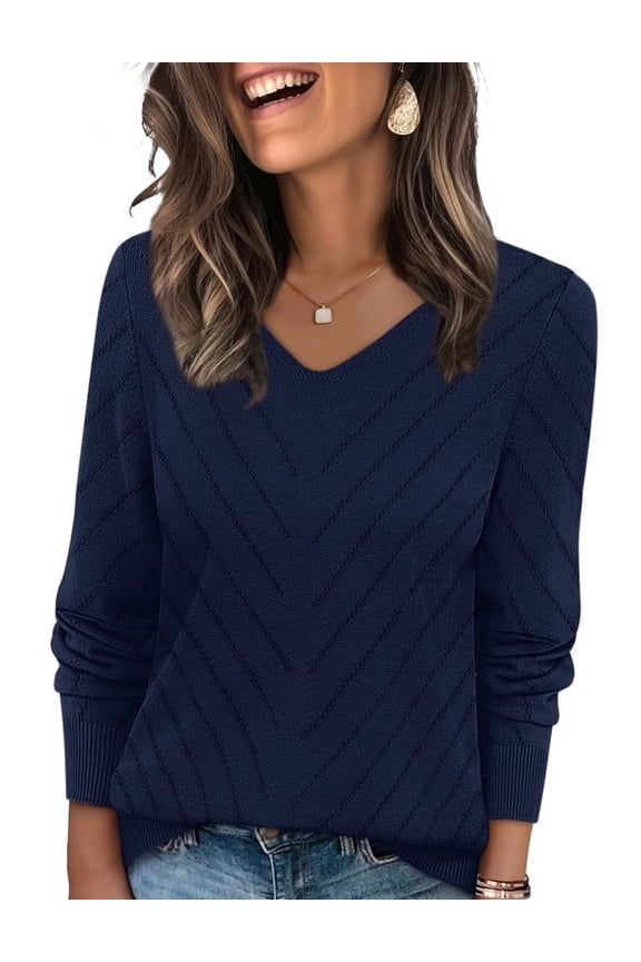 Sweaters for Women V Neck Long Sleeve Casual Fall Tops Crochet Knit Lightweight Pullover Fashion Clothes 2026