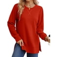 thumbnail image 1 of Ronuti Sweatshirt for Women Side Split Fall Fashion Long Sleeve Shirts Crewneck Tunic Tops, 1 of 8