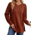 thumbnail image 1 of Ronuti Sweatshirt for Women Side Split Fall Fashion Long Sleeve Shirts Crewneck Tunic Tops, 1 of 8