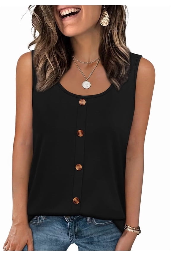 Tank Tops for Women Summer Tops Trendy Dressy Casual Spring Vacation Outfits Crewneck Button Down Sleeveless Shirts Black Shirts