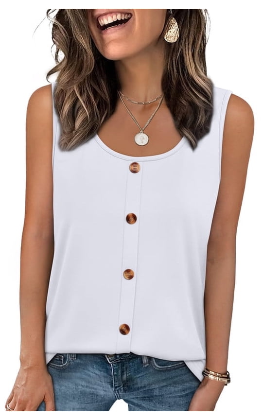 Tank Tops for Women Summer Tops Trendy Dressy Casual Spring Vacation Outfits Crewneck Button Down Sleeveless Shirts White Shirts