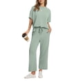 thumbnail image 1 of Ronuti Two Piece Sets for Women Summer Outfits Oversized Wide Leg Crop Pants Lounge Sets Airport Beach Vacation Clothes, 1 of 9