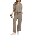 thumbnail image 1 of Ronuti Two Piece Sets for Women Summer Outfits Oversized Wide Leg Crop Pants Lounge Sets Airport Beach Vacation Clothes, 1 of 8