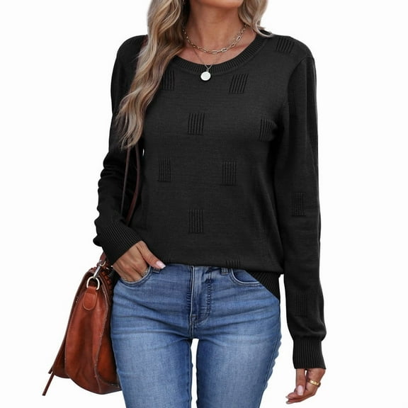 Ronuti Women's Cropped Knit Sweater Soft Stretch Round Neck Long Sleeve Tops Casual Fall Winter Tops