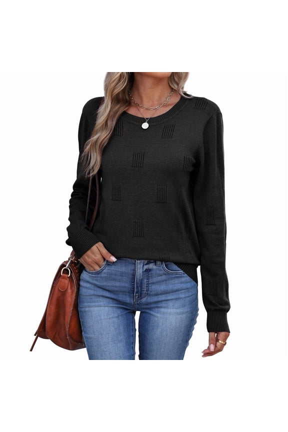 Women's Cropped Knit Sweater Soft Stretch Round Neck Long Sleeve Tops Casual Fall Winter Tops
