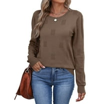 Ronuti Women's Cropped Knit Sweater Soft Stretch Round Neck Long Sleeve Tops Casual Fall Winter Tops