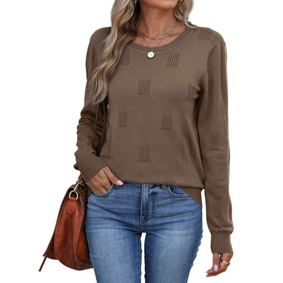 Ronuti Women's Cropped Knit Sweater Soft Stretch Round Neck Long Sleeve Tops Casual Fall Winter Tops