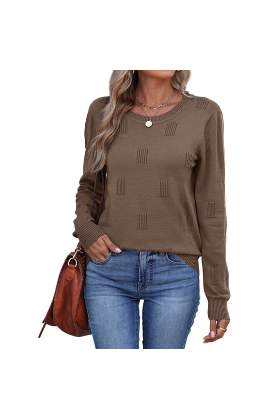 Women's Cropped Knit Sweater Soft Stretch Round Neck Long Sleeve Tops Casual Fall Winter Tops