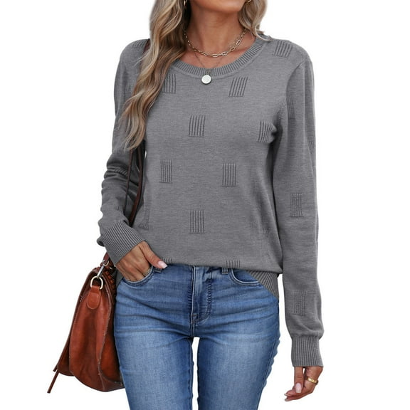 Ronuti Women's Cropped Knit Sweater Soft Stretch Round Neck Long Sleeve Tops Casual Fall Winter Tops