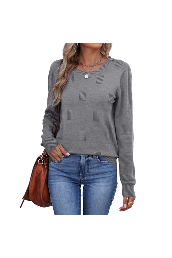Women's Cropped Knit Sweater Soft Stretch Round Neck Long Sleeve Tops Casual Fall Winter Tops