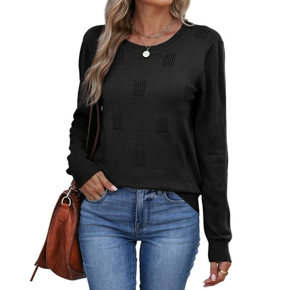 Ronuti Women's Cropped Knit Sweater Soft Stretch Round Neck Long Sleeve Tops Casual Fall Winter Tops
