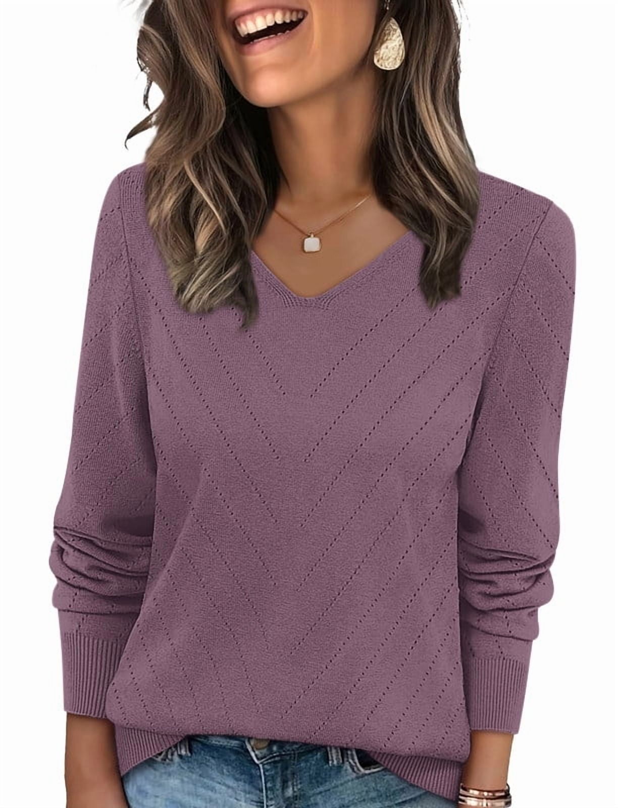 Walmart Black Friday Deals 2025 - Ronuti Sweaters for Women V Neck Long Sleeve Casual Fall Tops Crochet Knit Lightweight Pullover Fashion Clothes 2025