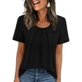 thumbnail image 1 of Ronuti Women T Shirts Pleated Short Sleeve Tops Business Casual Dressy Blouses Black Tops, 1 of 9