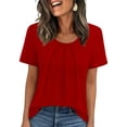 thumbnail image 1 of Ronuti Women T Shirts Pleated Short Sleeve Tops Business Casual Dressy Blouses Red Tops, 1 of 9