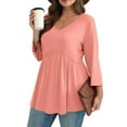 thumbnail image 1 of Ronuti 3/4 Length Sleeve Womens Tops 2025 Blouses for Women Dressy Casual Fashion Clothing V Neck Babydoll Tops Fall Outfits, 1 of 8