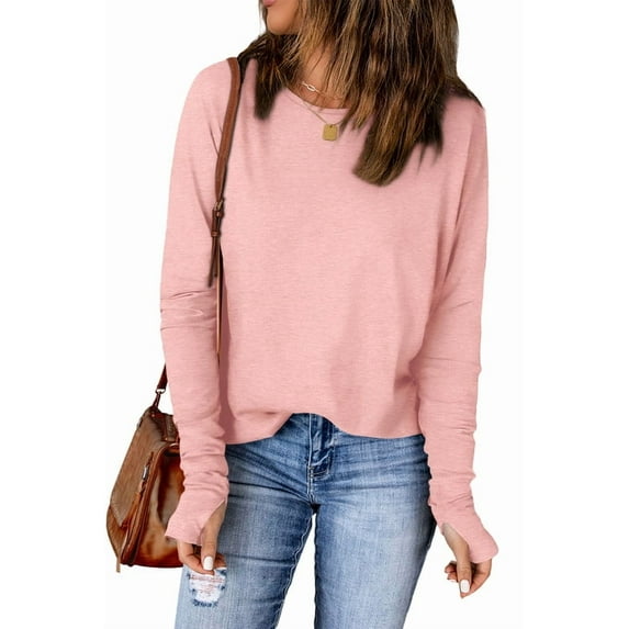 Ronuti Long Sleeve Shirts for Women Tunic Tops Thumb Hole Oversized Tshirts Fall Outfits