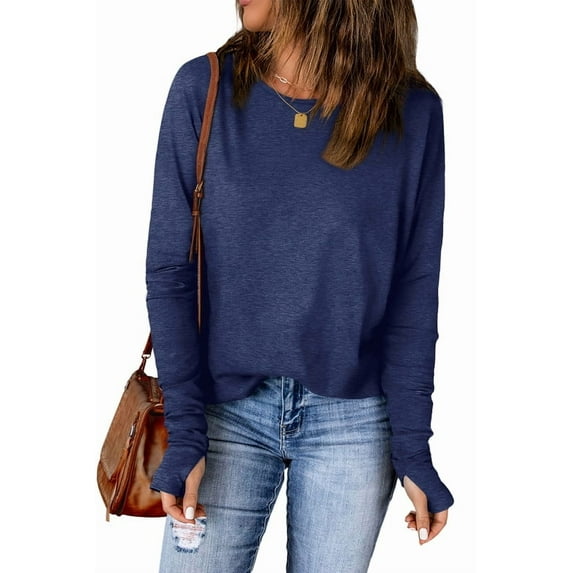 Ronuti Long Sleeve Shirts for Women Tunic Tops Thumb Hole Oversized Tshirts Fall Outfits
