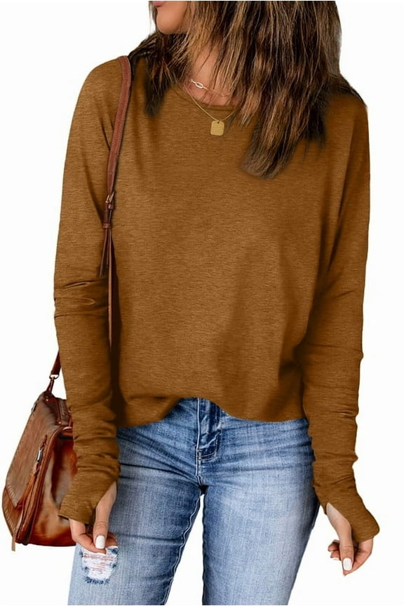 Long Sleeve Shirts for Women Tunic Tops Thumb Hole Oversized Tshirts Fall Outfits
