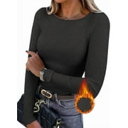RONUTI Long Sleeve Thermal Shirt for Women Light Fleece Tops Spring 2025 Crew Neck Casual Basic T-Shirts