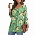 thumbnail image 1 of Ronuti 3/4 Length Sleeve Womens Tops 2025 Blouses for Women Dressy Casual Fashion Clothing V Neck Babydoll Tops Fall Outfits, 1 of 8