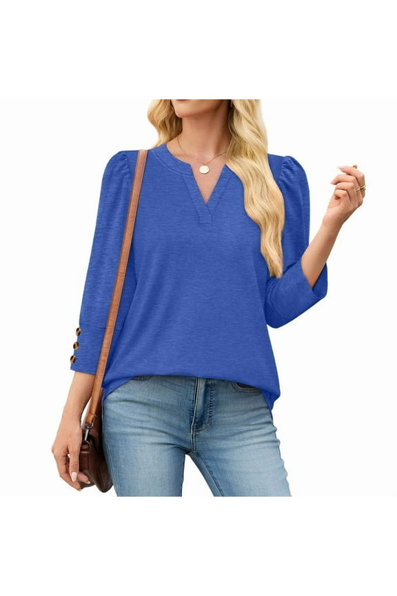 Womens Tops 3/4 Length Sleeve With Button Cuffs Blouses Dressy Casual V Neck Summer Outfits Early Fall Fashion Clothes 2025