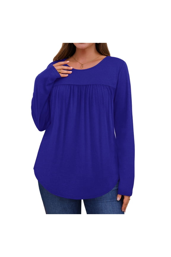 Womens Plus Size Tops Fall Long Sleeve Shirts Crew Neck Casual Loose Tunic Blouses