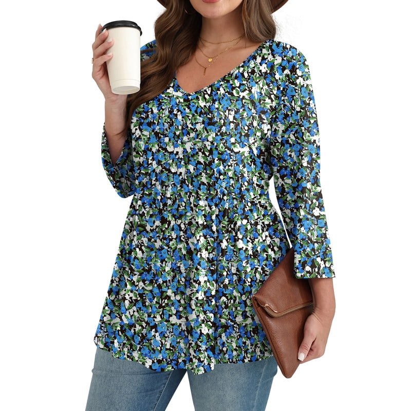3/4 Length Sleeve Womens Tops 2025 Blouses for Women Dressy Casual Fashion Clothing V Neck Babydoll Tops Fall Outfits