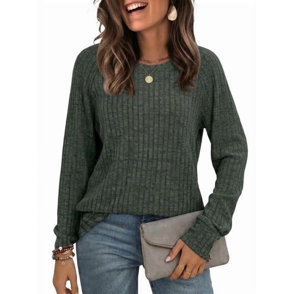 Ronuti Women's Long Sleeve Top Long Sleeve Sweaters for Women Crewneck Basic Lightweight Fall Sweater with Thumb Hole