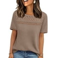 thumbnail image 1 of Ronuti Women's Tops Casual Scoop Neck Short Sleeve Waffle Knit Hollow Out Shirts Loose Tunic Tops Blouses, 1 of 10