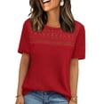 thumbnail image 1 of Ronuti Women's Tops Casual Scoop Neck Short Sleeve Waffle Knit Hollow Out Shirts Loose Tunic Tops Blouses, 1 of 10