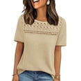thumbnail image 1 of Ronuti Women's Tops Casual Scoop Neck Short Sleeve Waffle Knit Hollow Out Shirts Loose Tunic Tops Blouses, 1 of 10