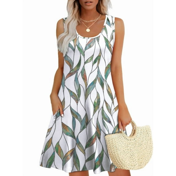 Ronuti Womens 2026 Summer Dresses Loose U Neck Sleeveless Sundresses Dress with Pockets