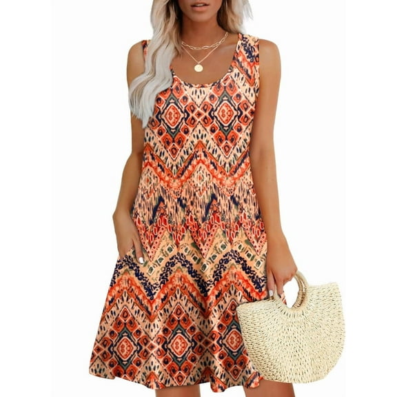 Ronuti Womens 2026 Summer Dresses Loose U Neck Sleeveless Sundresses Dress with Pockets