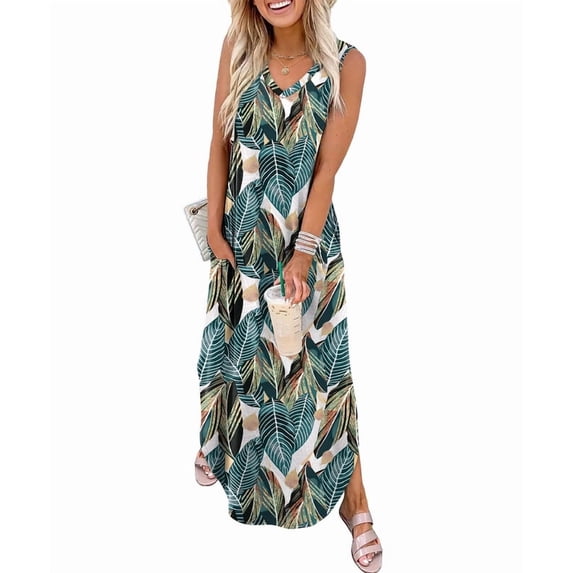 Ronuti Womens 2026 Summer Tank Dresses Maxi Vacation Beach Dresses with Pockets Casual Sleeveless Sundresses