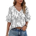 thumbnail image 1 of Ronuti Womens Blouses Ruffle Sleeve Top V Neck Shirts Casual Outfit Bell Sleeve Cute Tee Spring Summer Fashion Clothes, 1 of 9