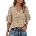 thumbnail image 1 of Ronuti Womens Blouses Ruffle Sleeve Top V Neck Shirts Casual Outfit Bell Sleeve Cute Tee Spring Summer Fashion Clothes, 1 of 10