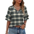 thumbnail image 1 of Ronuti Womens Blouses Ruffle Sleeve Top V Neck Shirts Casual Outfit Bell Sleeve Cute Tee Spring Summer Fashion Clothes, 1 of 10