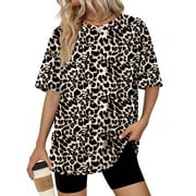 Ronuti Oversized T Shirts for Women Short Sleeve Vintage Print Cotton Tees Washed Shirts Casual Baggy Womens Tops