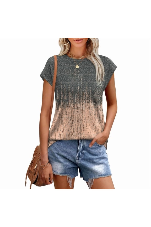 Womens Printed Style Tops Short Sleeve Shirts Crew Neck Cute Trendy Basic Tunic