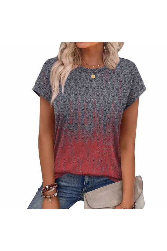 Womens Summer Tops Short Sleeve T-Shirts Crew Neck Cute Trendy T-shirts Printed Style Tops