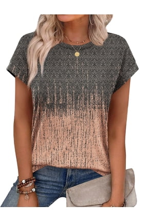 Womens Summer Tops Short Sleeve T-Shirts Crew Neck Cute Trendy T-shirts Printed Style Tops