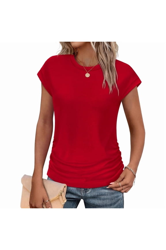 Womens Short Sleeve Tshirts Crew Neck Womens T-shirts with Side Shirring Cruise Clothes for Women Summer T-shirts