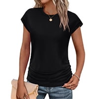 Ronuti Womens Short Sleeve Tshirts Crew Neck Shirts with Side Shirring Basic Tops for Innerwear or Summer T-shirts