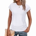 thumbnail image 1 of Ronuti Womens Short Sleeve Tshirts Crew Neck Shirts with Side Shirring Basic Tops for Innerwear or Summer T-shirts, 1 of 8