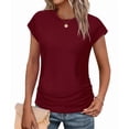thumbnail image 1 of Ronuti Womens Short Sleeve Tshirts Crew Neck Womens T-shirts with Side Shirring Cruise Clothes for Women Summer Burgundy T-shirts, 1 of 8