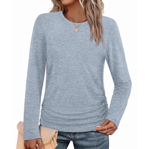 Ronuti Womens Sweaters Long Sleeve Shirts Fall Fashion 2026 Trendy Tops Ruched Outfits Winter Clothing Blue Shirts