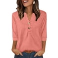thumbnail image 1 of Ronuti Womens T-shirts 3/4 Sleeve Henley Tops for Women Ladies Premium Printed T-shirt Solid color Tops Watermelon Pink T-shirts, 1 of 8
