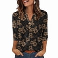 thumbnail image 1 of Ronuti Womens T-shirts 3/4 Sleeve Henley Tops for Women Ladies Premium Printed T-shirt Solid color Tops, 1 of 8